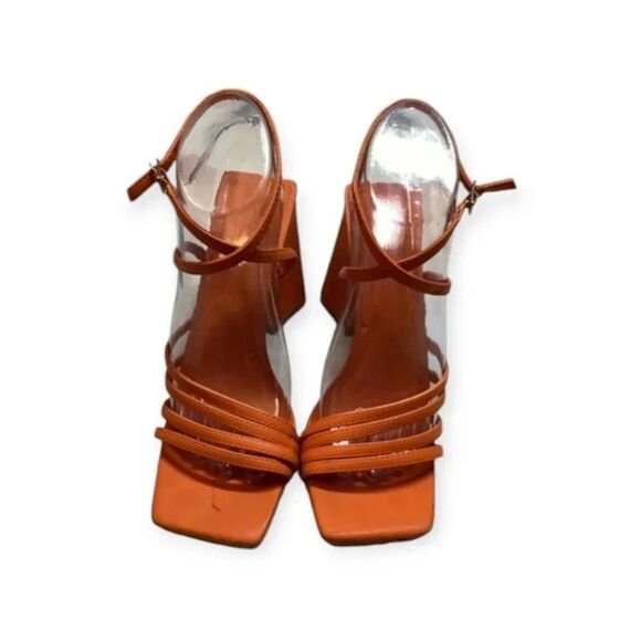 Pretty little thing orange block heeled‎ adjusted strap sandal - Picture 1 of 8